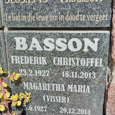 BASSON Frederik Christoffel 1927-2013 &amp; Magaretha Maria VISSER 1927-2014
