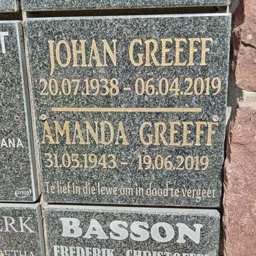 GREEFF Johan 1938-2019 &amp; Amanda 1943-2019