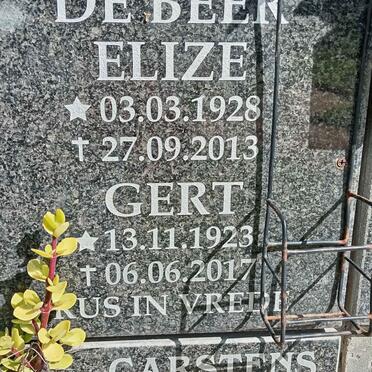 BEER Gert, de 1923-2017 &amp; Elize 1928-2013