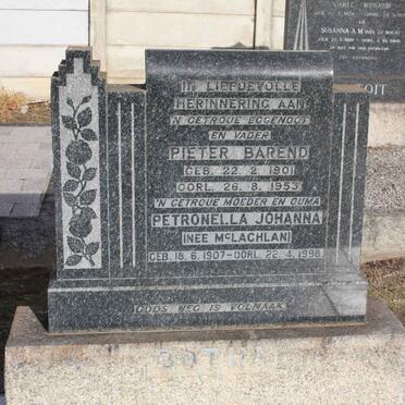 BOTHA Pieter Barend 1901-1953 &amp; Petronella Johanna McLACHLAN 1907-1998