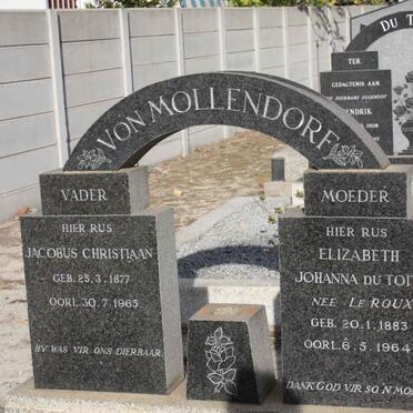 MOLLENDORF Jacobus Christiaan, von 1877-1965 &amp; Elizabeth Johanna du Toit LE ROUX 1883-1964