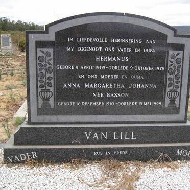 LILL Hermanus, van 1903-1978 &amp; Anna Margaretha Johanna BASSON 1910-1999