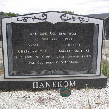 HANEKOM C.C 1907-1978 &amp; M.C.S. 1910-1978