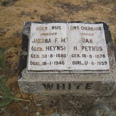 WHITE Jan H.Petrus 1878-1959 &amp; Jacoba F.M. HEYNS 1880-1946