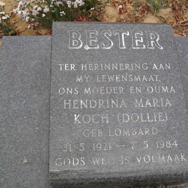 BESTER Hendrina Maria Koch nee LOMBARD 1921-1984