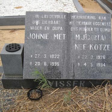 VISSER Johnie Met 1922-1995 &amp; M.J.C KOTZE 1926-1994