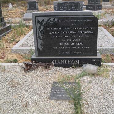 HANEKOM Petrus Jurgens 1922-1982 &amp; Sophia Catharina Gerendina 1919-1974 :: DIPPENAAR Emce 1946-1997