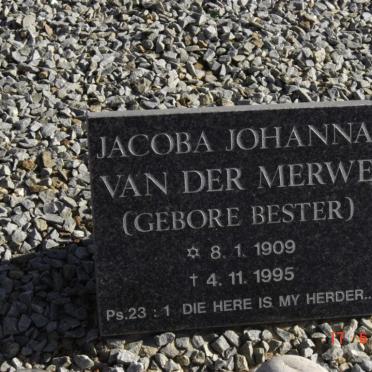 MERWE Jacoba Johanna, van der nee BESTER 1909-1995