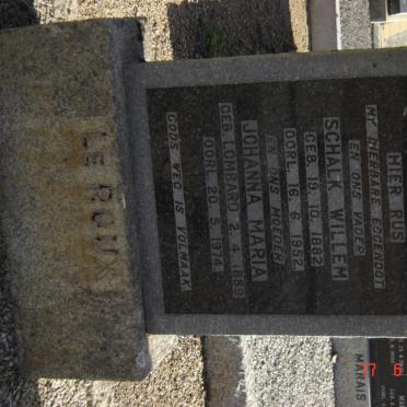 ROUX Schalk Willem, le 1882-1952 &amp; Johanna Maria LOMBARD 1889-1974