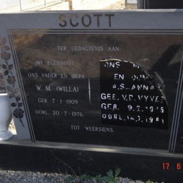 SCOTT W.M. 1909-1976 &amp; A.S. V.D. VYFER 19??-19??