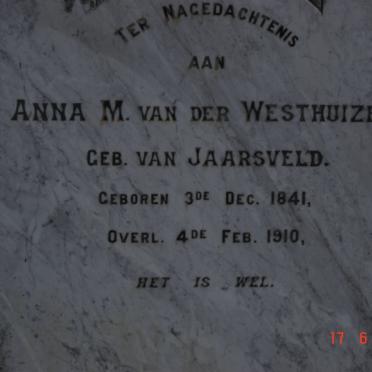 WESTHUIZEN Anna M., van der nee VAN JAARSVELD 1841-1910