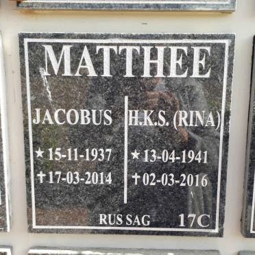 MATTHEE Jacobus 1937-2014 &amp; H.K.S. 1941-2016