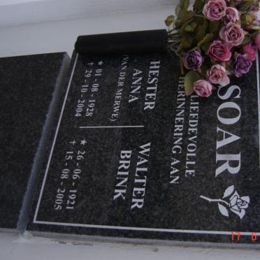 SOAR Walter Brink 1921-2005 &amp; Hester Anna VAN DER MERWE 1928-2004