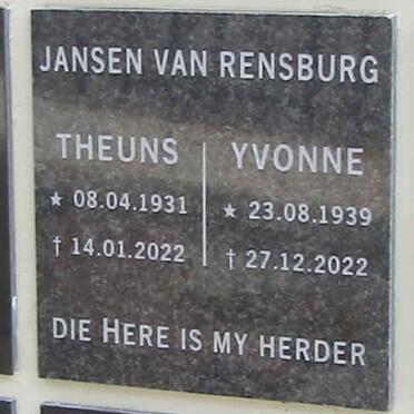 RENSBURG Theuns, Jansen van 1931-2022 & Yvonne 1939-2022