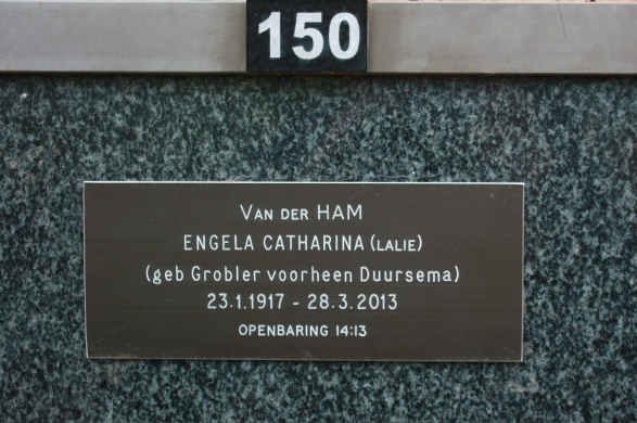 HAM Engela Catharina, van der formerly DUURSEMA nee GROBLER 1917-2013