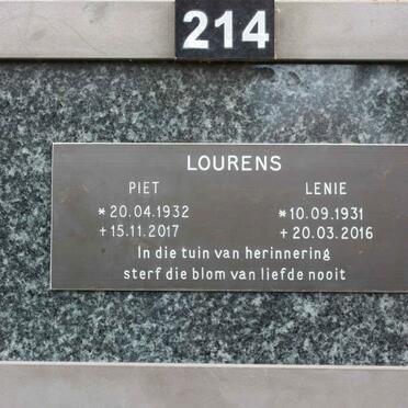 LOURENS Piet 1932-2017 &amp; Lenie 1931-2016