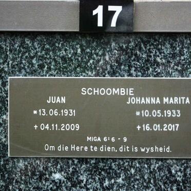 SCHOOMBIE Juan 1931-2009 &amp; Johanna Marita 1933-2017