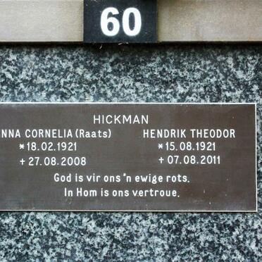 HICKMAN Hendrik Theodor 1921-2011 &amp; Anna Cornelia RAATS 1921-2008