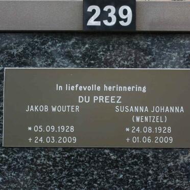 PREEZ Jakob Wouter, du 1928-2009 &amp; Susanna Johanna WENTZEL 1928-2009
