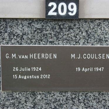 HEERDEN G.M., van 1924-2012 :: COULSEN M.J. 1947-