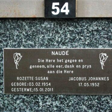 NAUDÉ Jacobus Johannes 1952- &amp; Rozette Susan 1954-2011