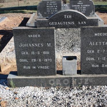 CRONJE Johannes M. 1881-1970 &amp; Aletta P. 1890-1973