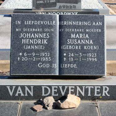 DEVENTER Maria Susanna, van nee KOEN 1923-1994 ;; VAN DEVENTER Johannes Hendrik 1952-1985