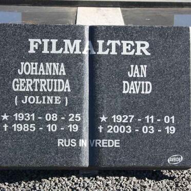 FILMATER Jan David 1927-2003 &amp; Johanna Gertruida 1931-1985