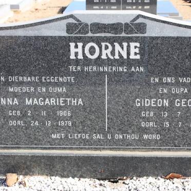 HORNE Gideon George 1903-1982 &amp; Anna Margarietha 1906-1979