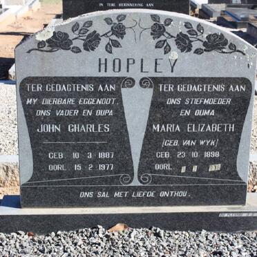 HOPLEY John Charles 1887-1977 &amp; Maria Elizabeth VAN WYK 1898-1978