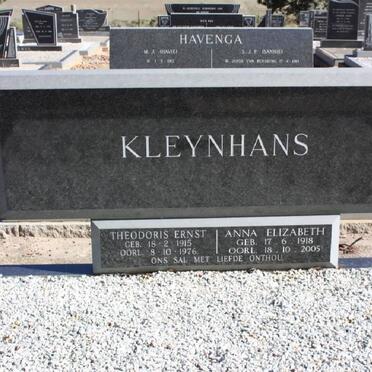 KLEYNHANS Theodoris Ernst 1915-1976 &amp; Anna Elizabeth 1918-2005