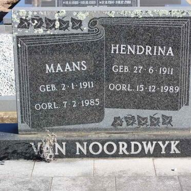 NOORDWYK Maans, van 1911-1985 &amp; Hendrina 1911-1989