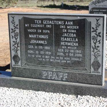 PFAFF Marthinus Johannes 1901-1991 &amp; Jacoba Isabella Hermien MULLER 1910-2006