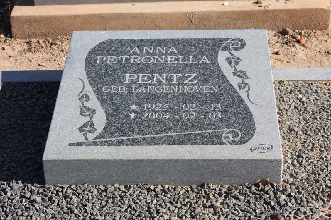 PENTZ Anna Petronella nee LANGENHOVEN 1925-2004