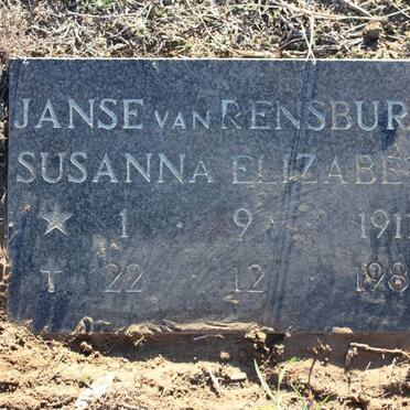 RENSBURG Susanna Elizabeth, Janse van 1911-1983