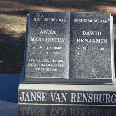 RENSBURG Dawid Benjamin, Janse van 1919- &amp; Anna Margaretha 1930-2008