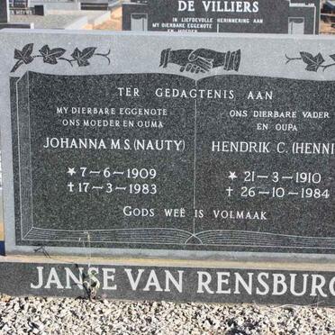 RENSBURG Hendrik C., Janse van 1910-1984 &amp; Johanna M.S. 1909-1983