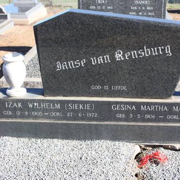 RENSBURG Izak Wilhelm, Janse van 1905-1972 &amp; Gesina Martha Maria 1906-1990