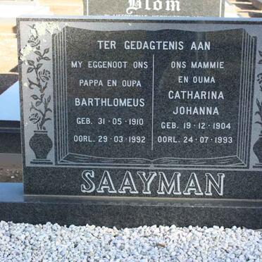 SAAYMAN Bartholomeus 1910-1992 &amp; Catharina Johanna 1904-1993