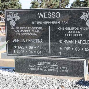 WESSO Norman Harold 1919- &amp; Janetta Christina 1923-2005