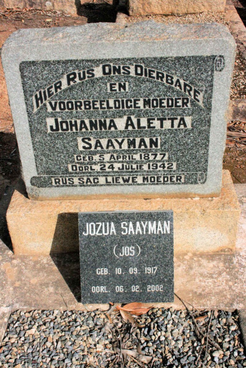 SAAYMAN Johanna Aletta 1877-1942 :: SAAYMAN Jozua 1917-2002