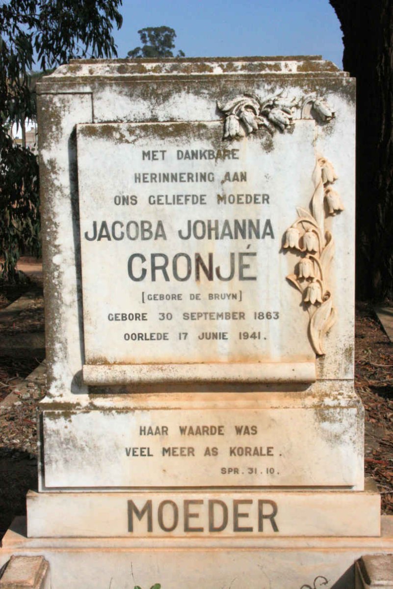 CRONJE Jacoba Johanna neé DE BRUYN 1863-1941