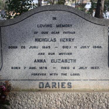 DARIES Nicholas Henry 1885-1948 &amp; Anna Elizabeth 1876-1957