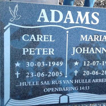 ADAMS Carel Peter 1949-2005 &amp; Maria Johanna 1949-2017