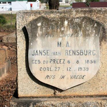 RENSBURG M.A., Janse van neé DU PREEZ 1856-1939