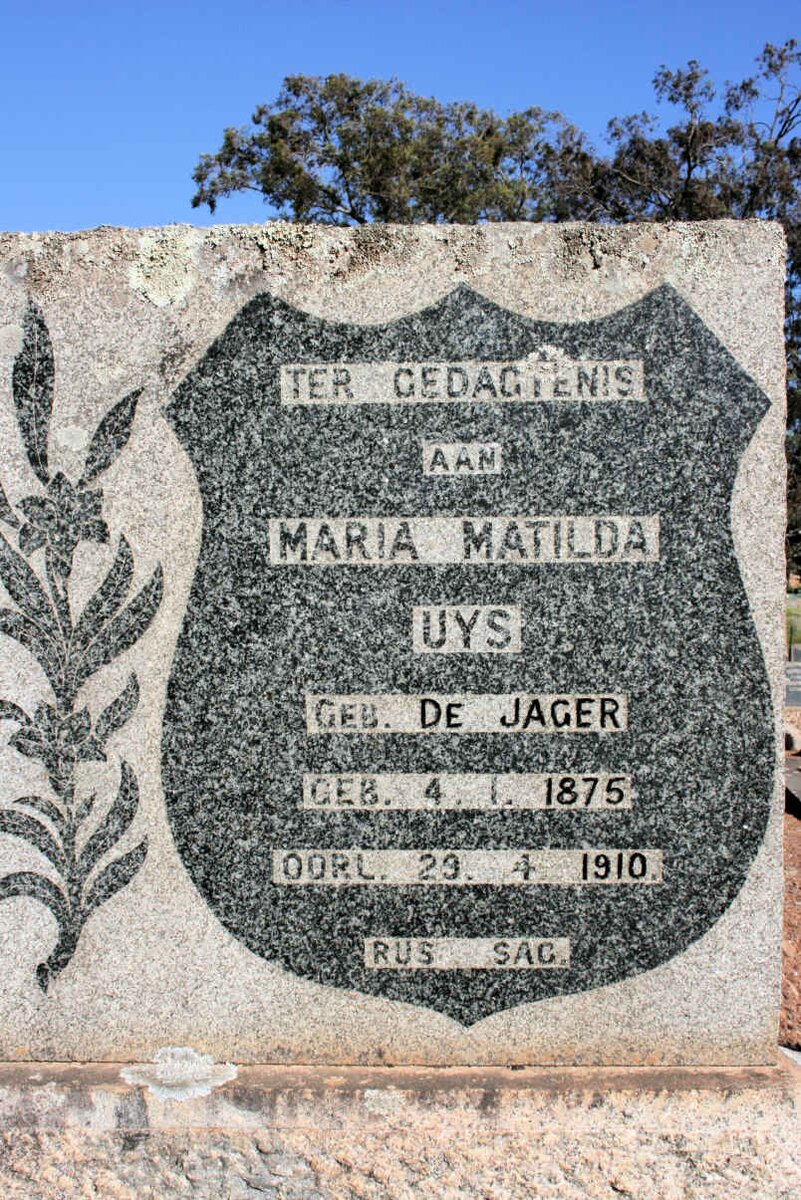 UYS Maria Matilda neé DE JAGER 1875-1910