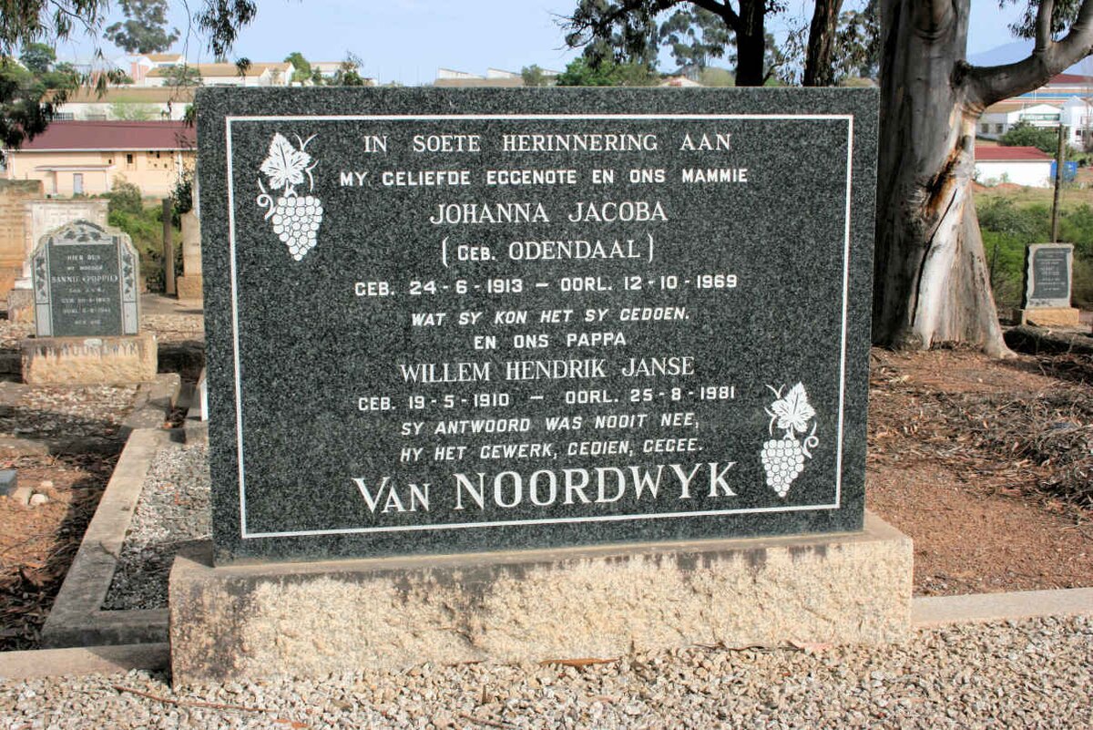 NOORDWYK Willem Hendrik, Janse van 1910-1981 &amp; Johanna Jacoba neé ODENDAAL 1913-1969