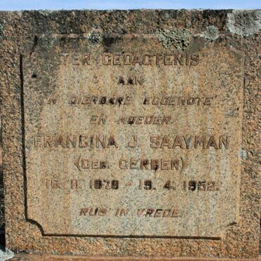 SAAYMAN Francina J. neé GERBER 1878-1952