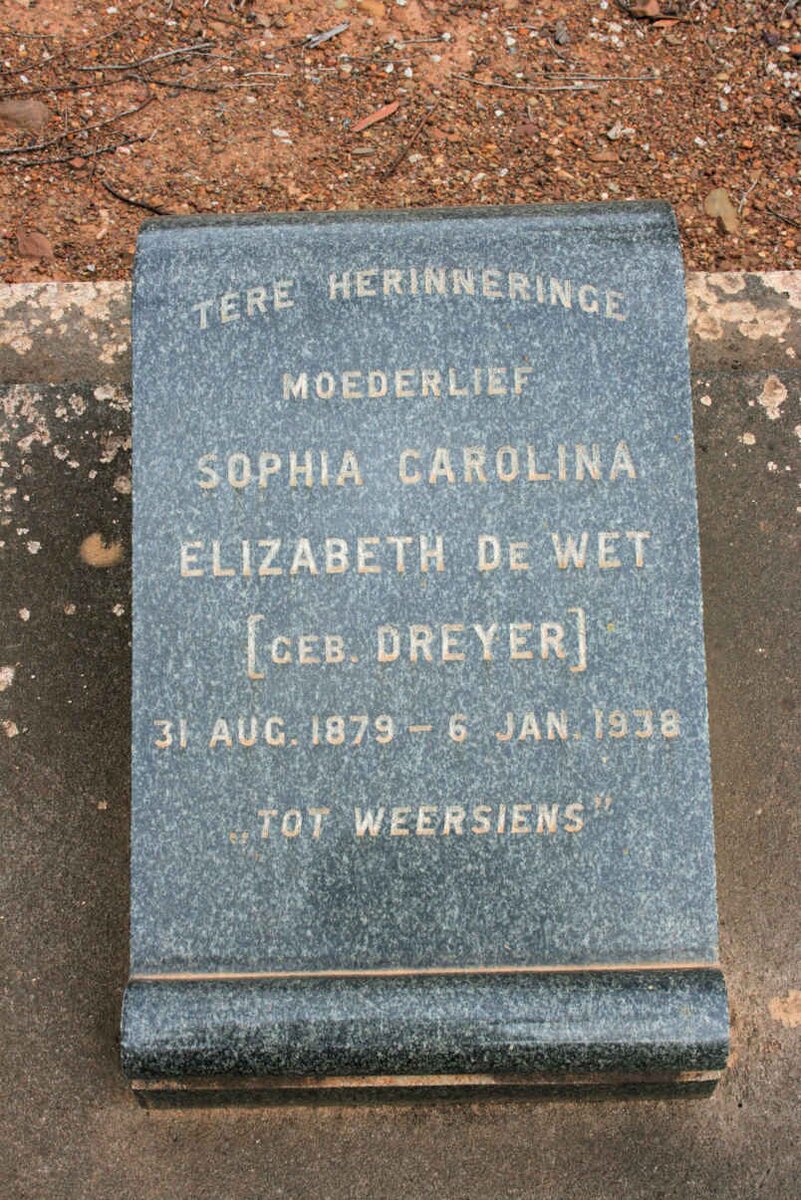 WET Sophia Carolina Elizabeth, de neé DREYER 1879-1938