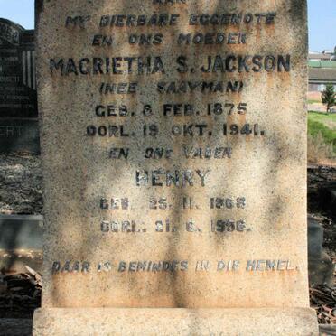 JACKSON Henry 1868-1958 &amp; Magrietha S. SAAYMAN 1875-1941